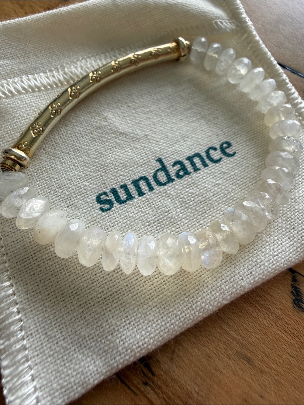 Sundance Faceted Moonstone Beaded Bracelet with Gold Curved Bar